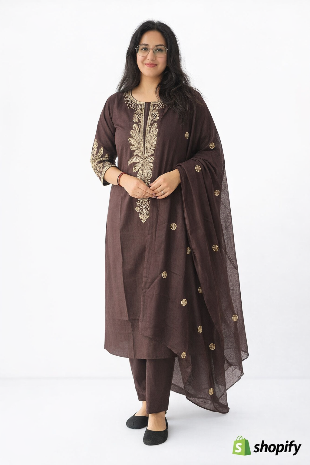 Elegant Brown Embroidered Kurta Set for Women | Festive & Daily Wear Ethnic Suit
