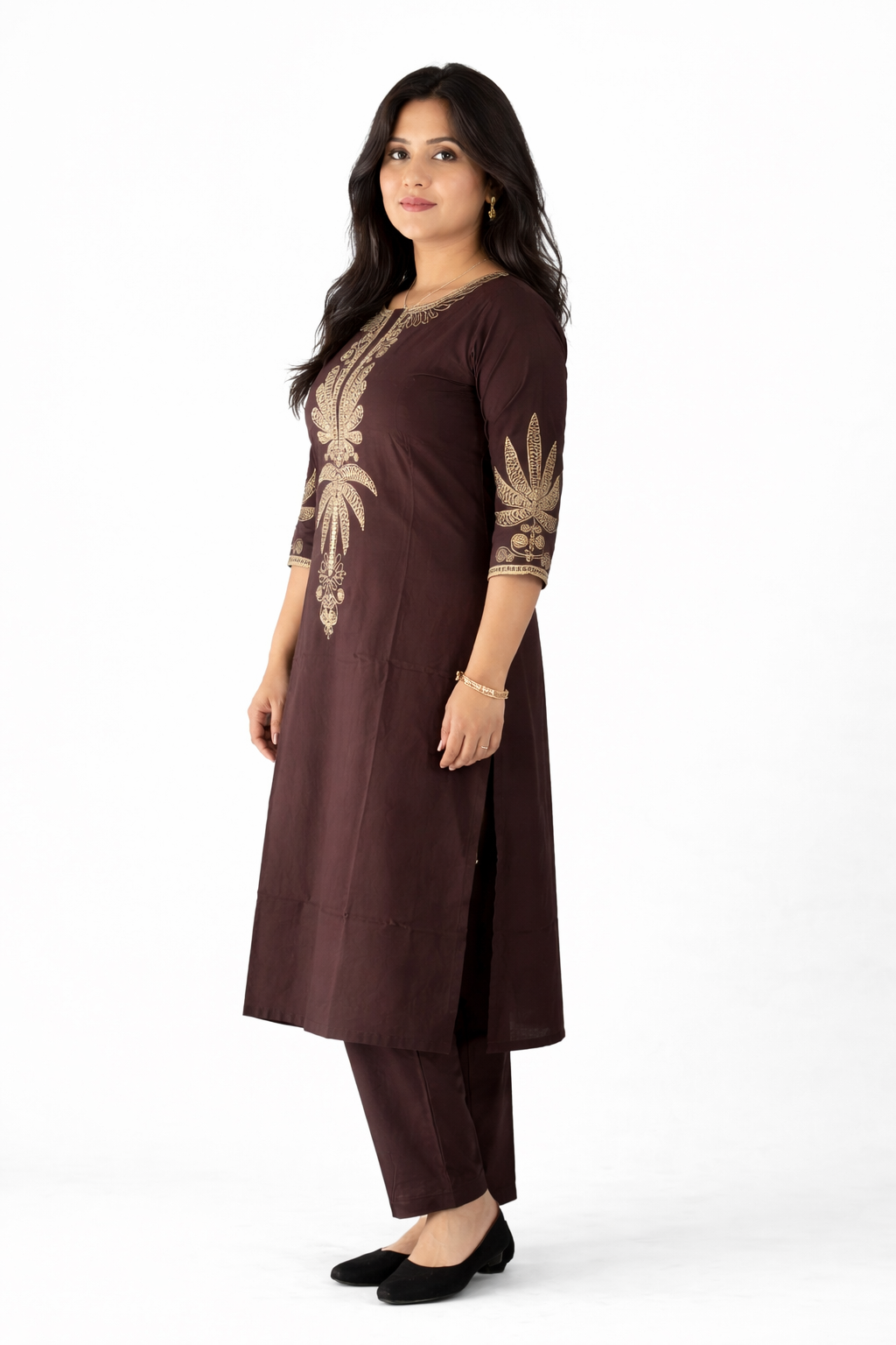 Elegant Brown Embroidered Kurta Set for Women | Festive & Daily Wear Ethnic Suit