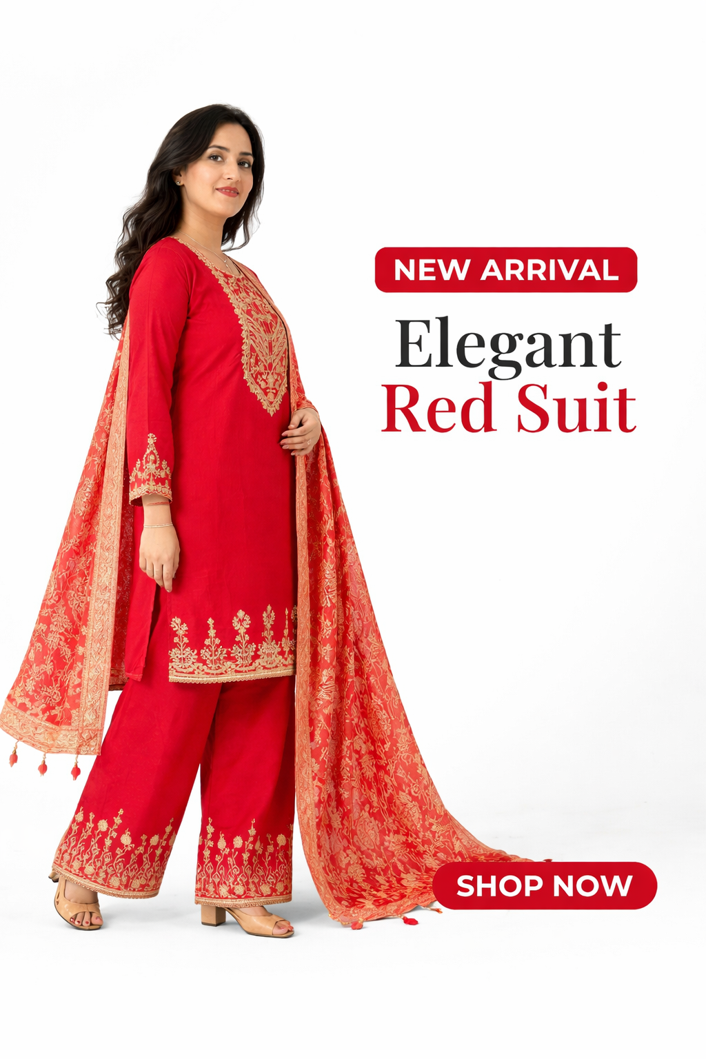 Elegant Red Embroidered Suit Set with Dupatta for Women | Festive & Party Wear Kurta Palazzo Set