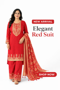 Elegant Red Embroidered Suit Set with Dupatta for Women | Festive & Party Wear Kurta Palazzo Set