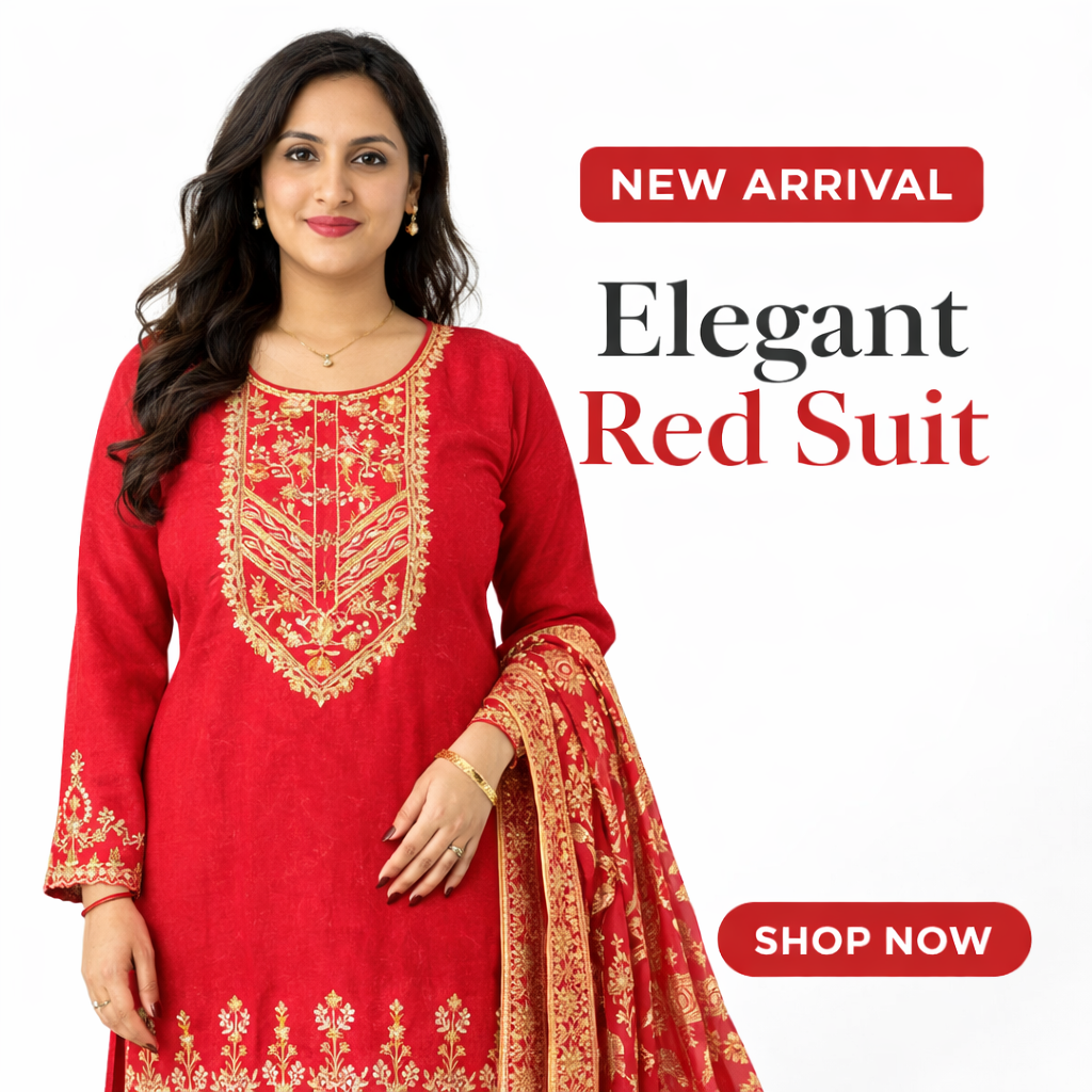 Elegant Red Embroidered Suit Set with Dupatta for Women | Festive & Party Wear Kurta Palazzo Set