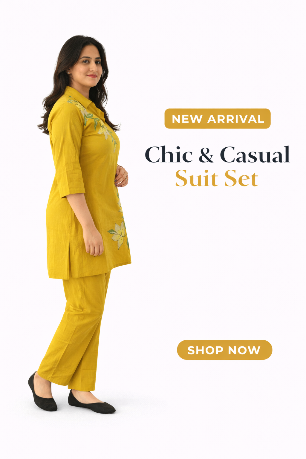 Mustard Yellow Floral Printed Kurta Palazzo Set for Women | Casual & Daily Wear Ethnic Suit